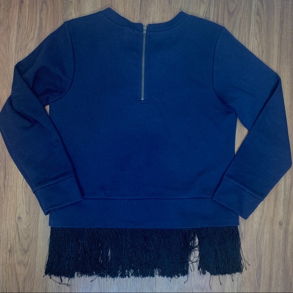 J. Crew Navy Blue Sweatshirt w/ Black Fringe - Picture 7 of 9